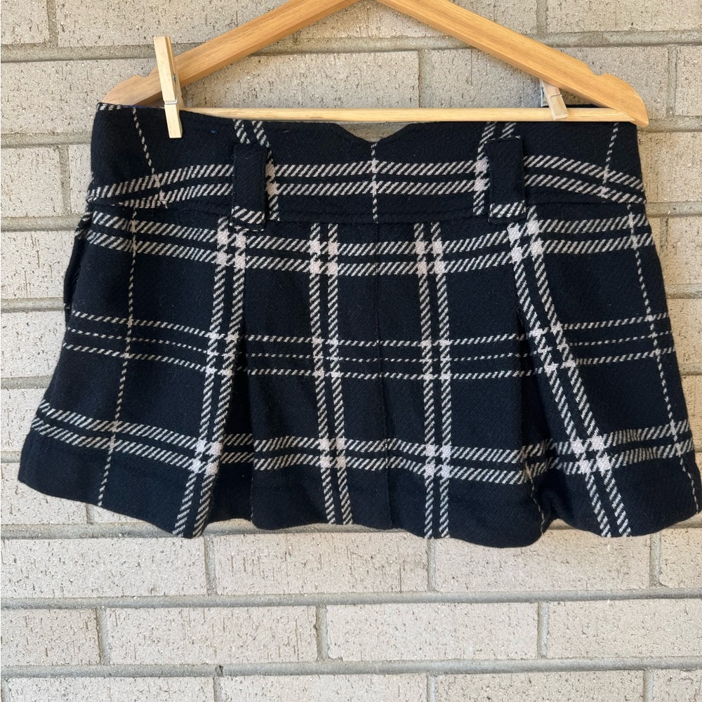 Vintage Y2K American Eagle Black Cream Plaid Wool Blend Mini Micro Skirt Sz 8 - Picture 7 of 9